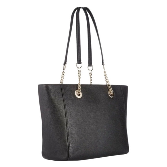 Coach Turnlock Chain Tote Bag Shoulder #57107 Purse Pebbled Leather Black Gold - Picture 5 of 11